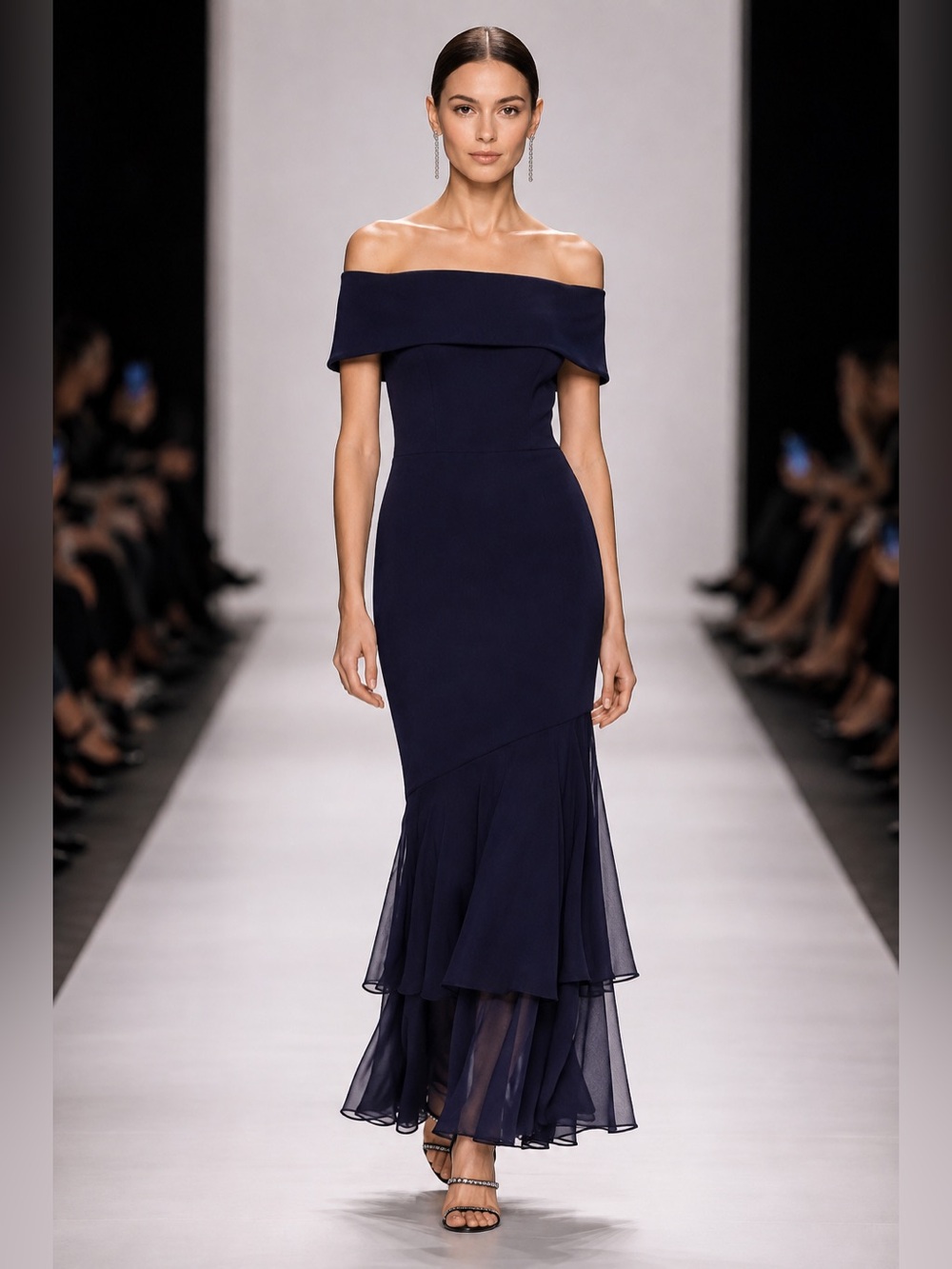 AQUA Navy Off-Shoulder Maxi Dress size 0